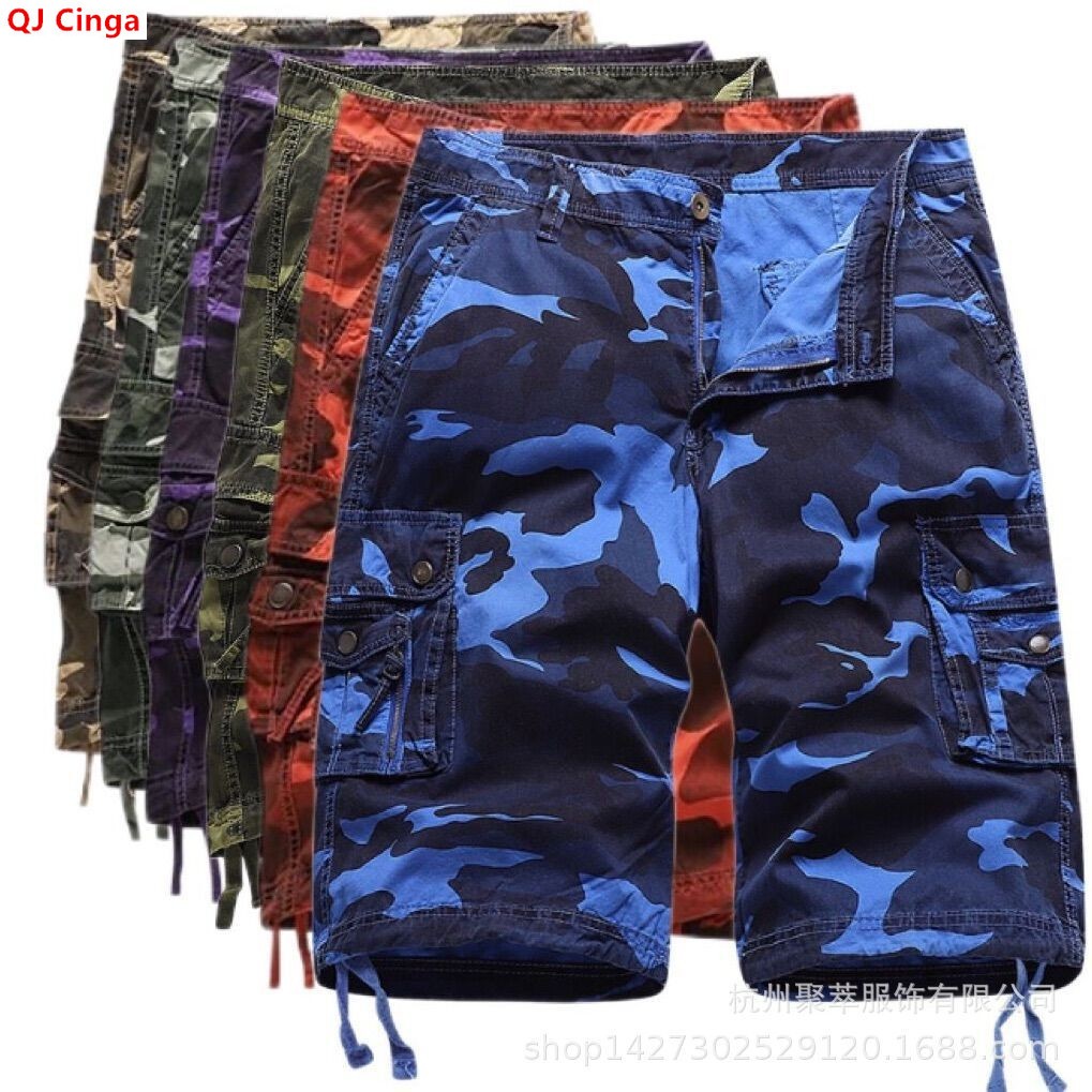 Summer Clothing Work - Men's Blue Camouflage Knee-length Work Shorts,