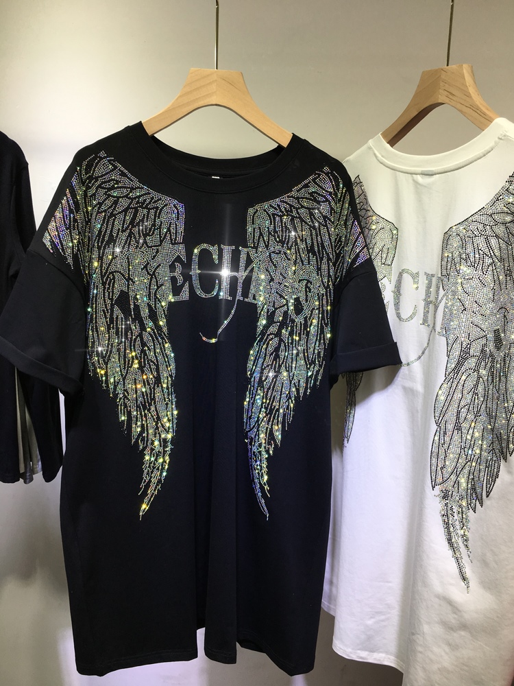 Summer Clothing Brands For Women - L-4XL Oversize Rhinestone Angel Wings Harley