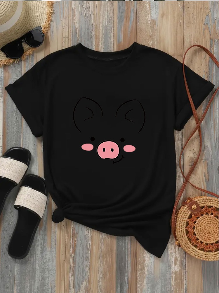 Summer Clothing Images - Women's Cute Piggy Face T-shirt with