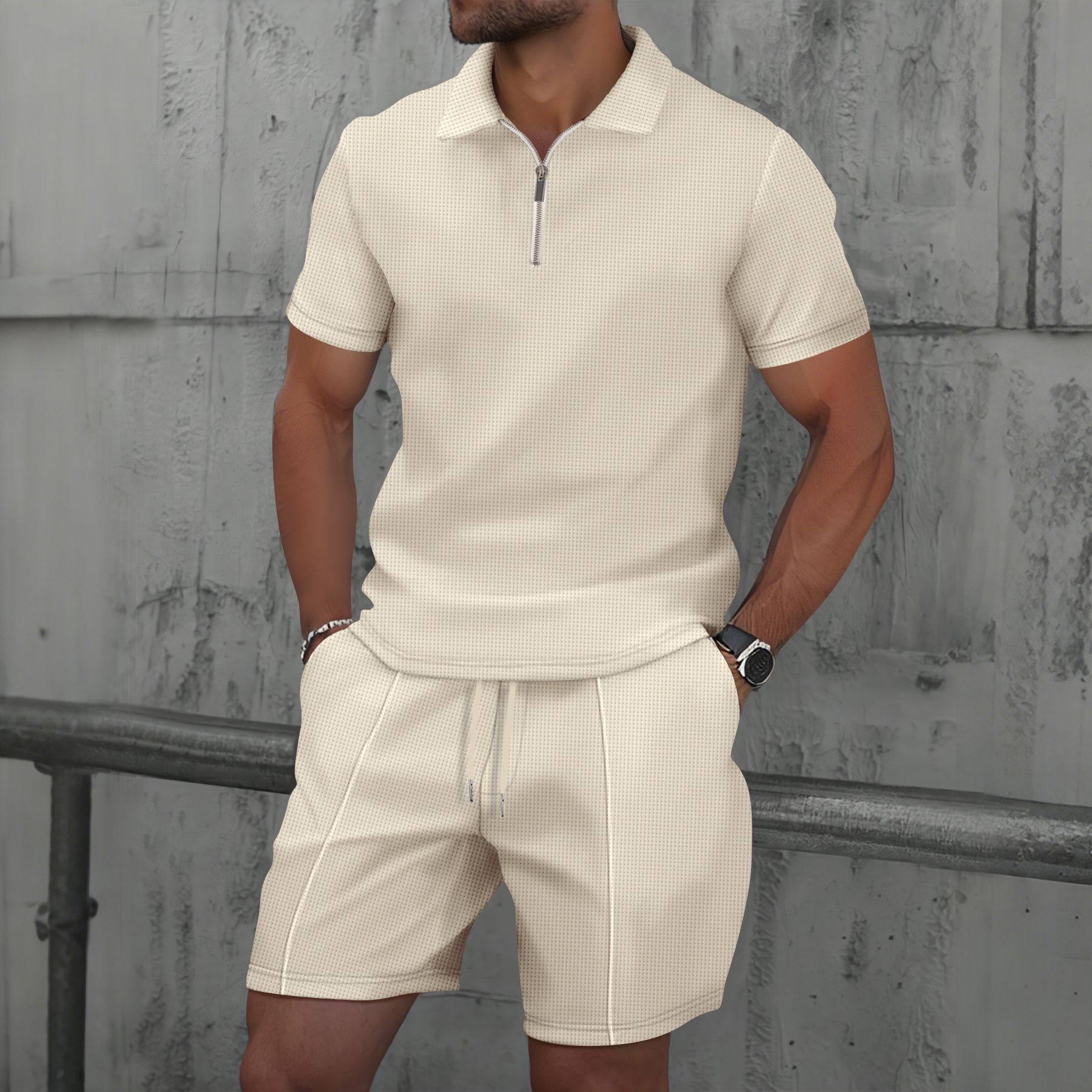 Summer Clothing Outfits - Men Waffle Quick Dry 2 Piece