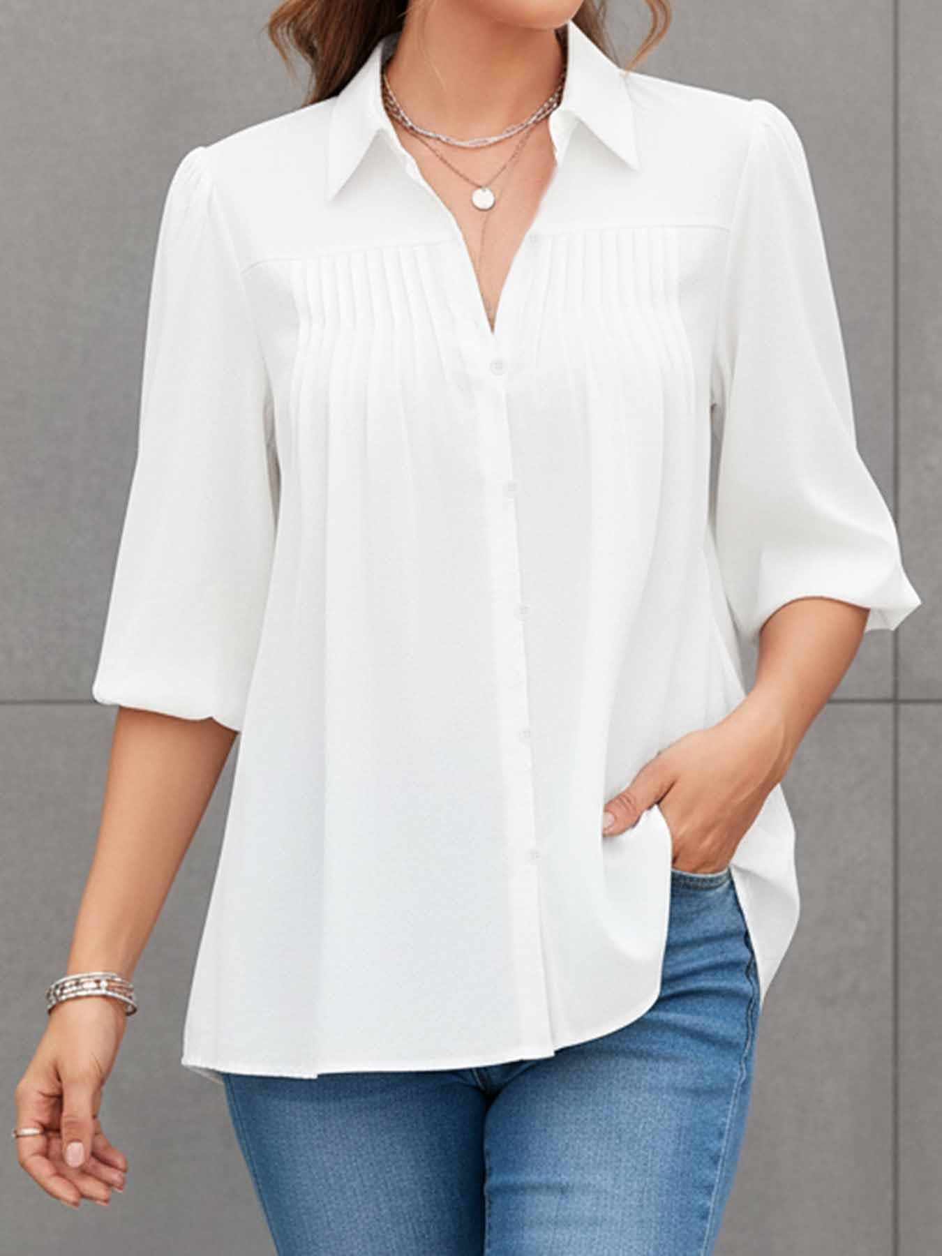 Summer Clothing Work - Women's Elegant 100% Cotton Button-Down Shirt