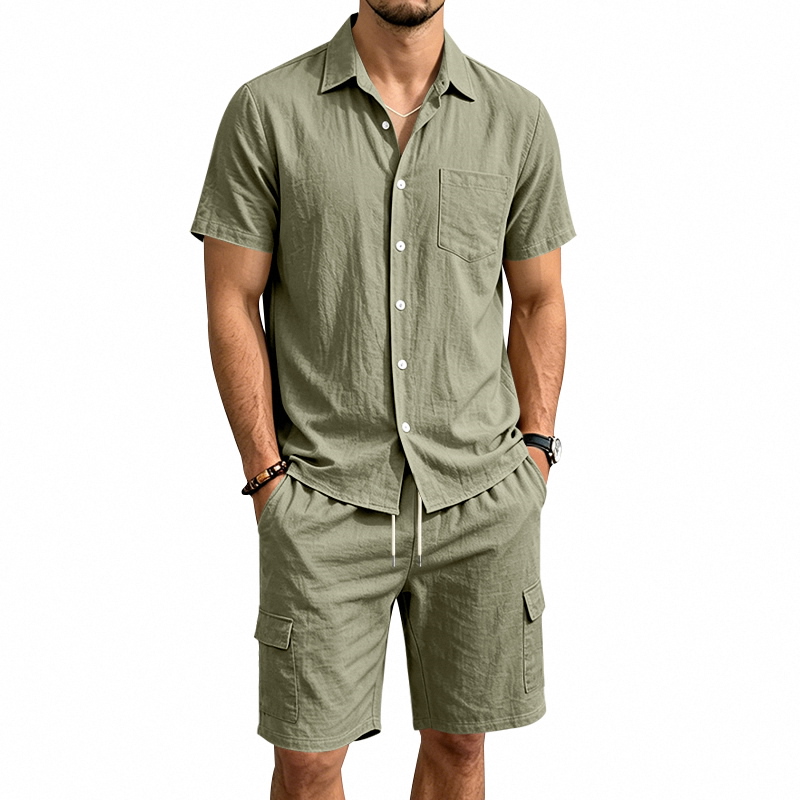 Summer Clothing Outfits - Men Summer American Linen Two Piece