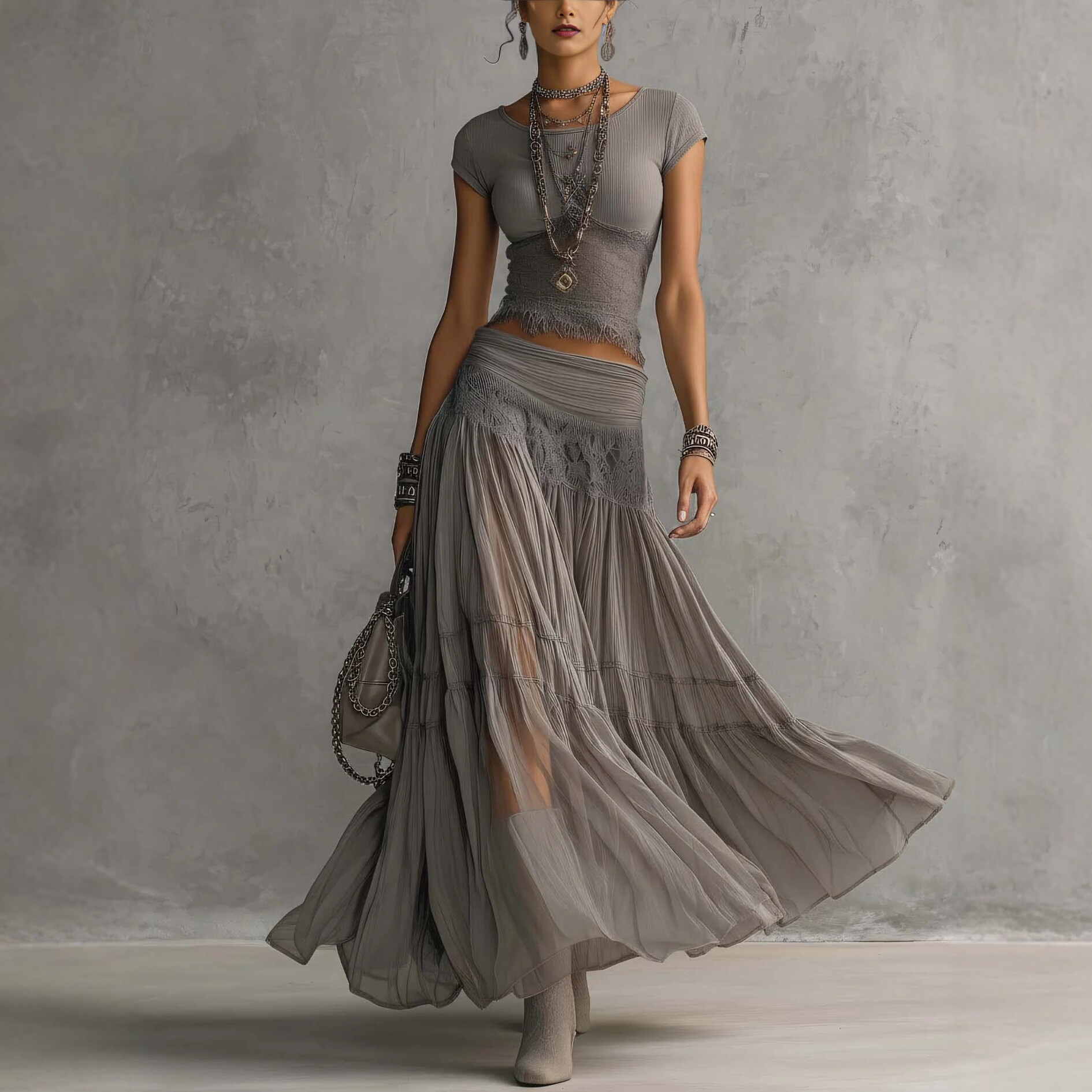 2026 Gray Knitted Top + Chiffo - Summer Clothing Y2K recension och pris