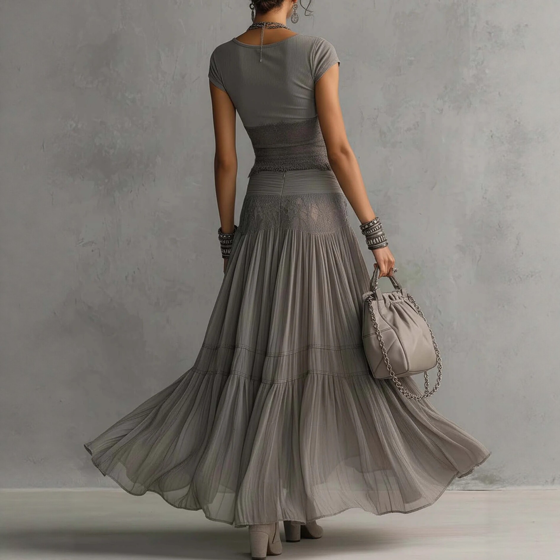 2026 Gray Knitted Top + Chiffo - Summer Clothing Y2K recension och pris