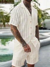 Men Crochet Knit 2 Piece Set L - Summer Clothing Outfits recension och pris