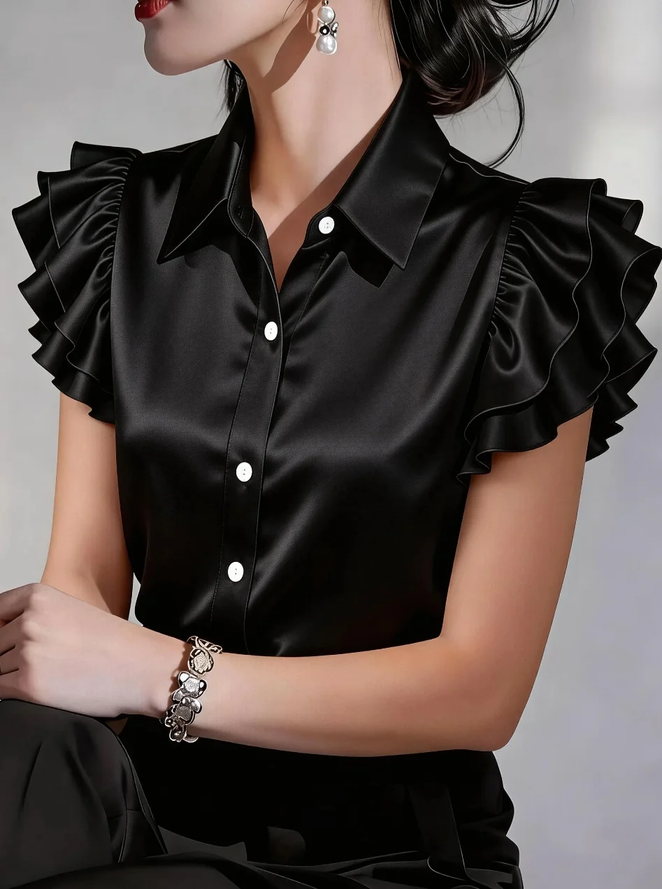Women Elegant Satin Ruffle Sle - Summer Clothing Work recension och pris
