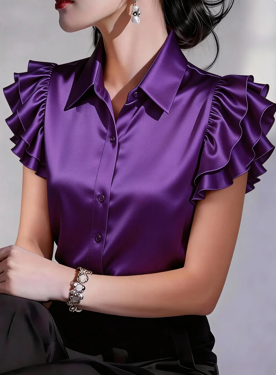 Women Elegant Satin Ruffle Sle - Summer Clothing Work recension och pris
