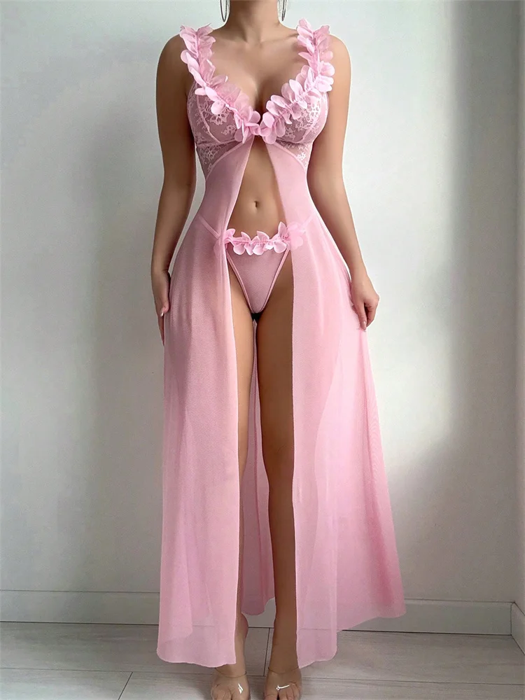 Pink Floral Lace See Through N - Summer Clothing Stores recension och pris