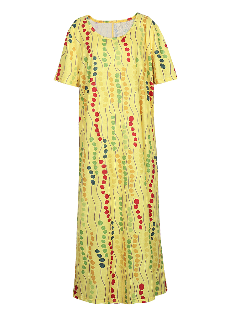 Plus Size Yellow Printed Midi  - Summer Clothing Women Sale recension och pris